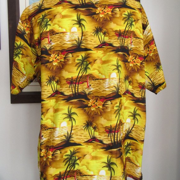 Vintage Hawaiian Shirt Men's XXL Button-Up Sunset Sailing Floral Palm Trees Nice - Picture 9 of 12